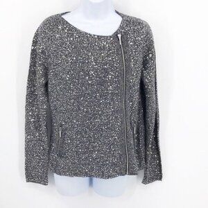 Chico's silver sequin asymmetrical zip jacket ladies size 8